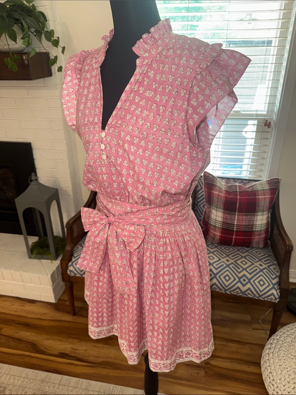 NWT MAREA by Liz Joy Pink Floral Tie-Waist Cap Sleeve Mini Dress - Picture 5 of 11